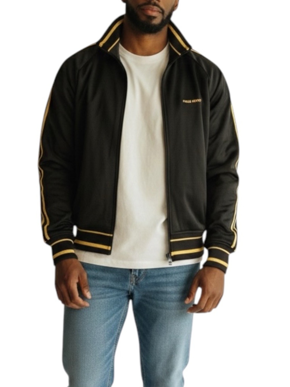 RALPH LAUREN POLO SPORT Vintage Windbreaker Jacket in Black w/ Gold Stripe XL